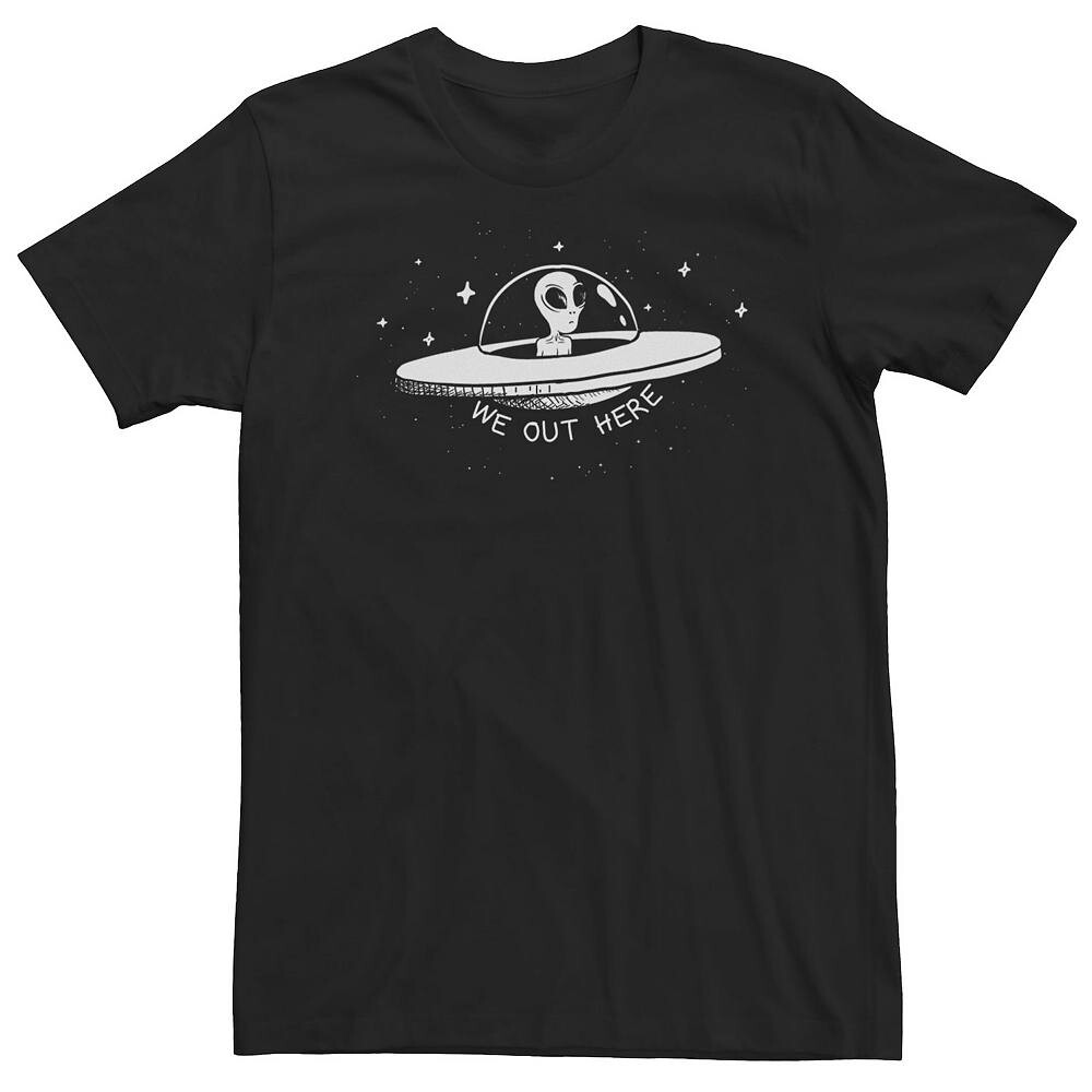

Футболка Big & Tall We Out Here Alien с летающей тарелкой Licensed Character, черный