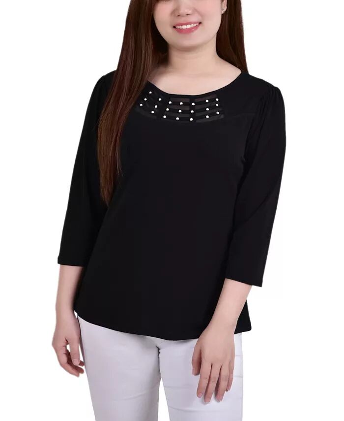 

Миниатюрный топ из крепового трикотажа с рукавами 3/4 NY Collection, фиолетовый
