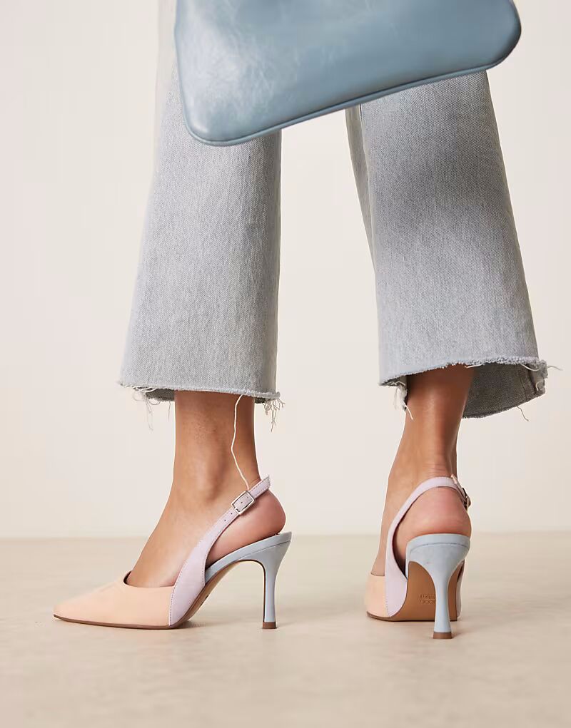Туфли-шпильки с открытой пяткой ASOS DESIGN Wide Fit Samber из разноцветной замши — фото 2
