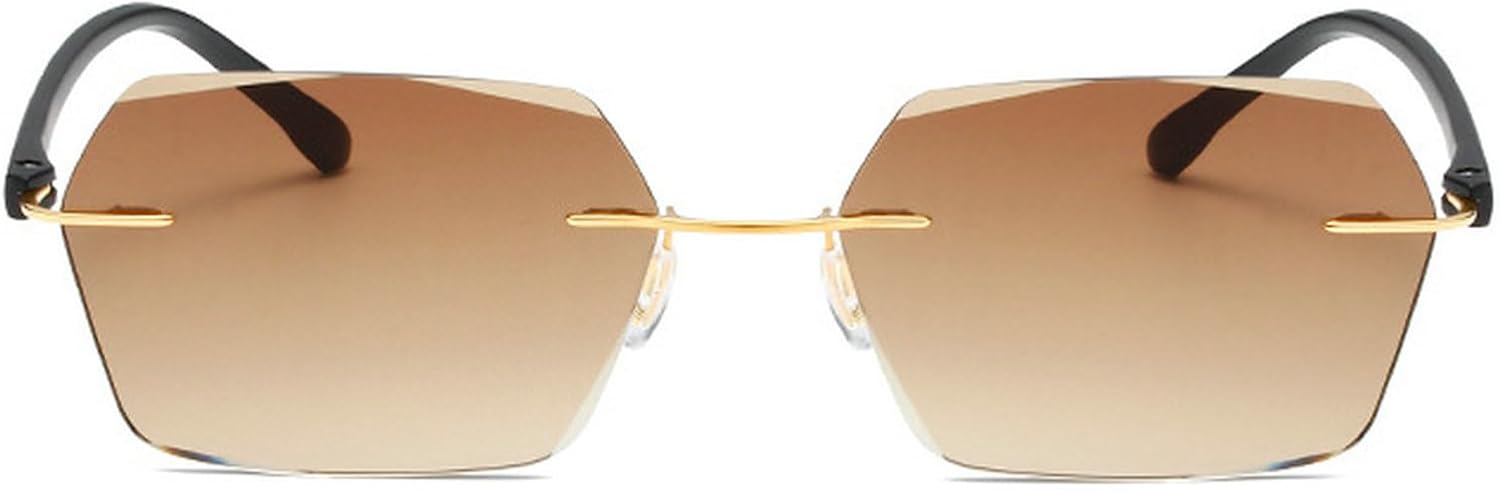 

Модные солнцезащитные очки без оправы, многоугольные, квадратные, женские, ретро, ​​с прозрачными линзами с градиентом, защита от УФ-излучения UV400, мужские солнцезащитные очки в тренде mincl, Brown