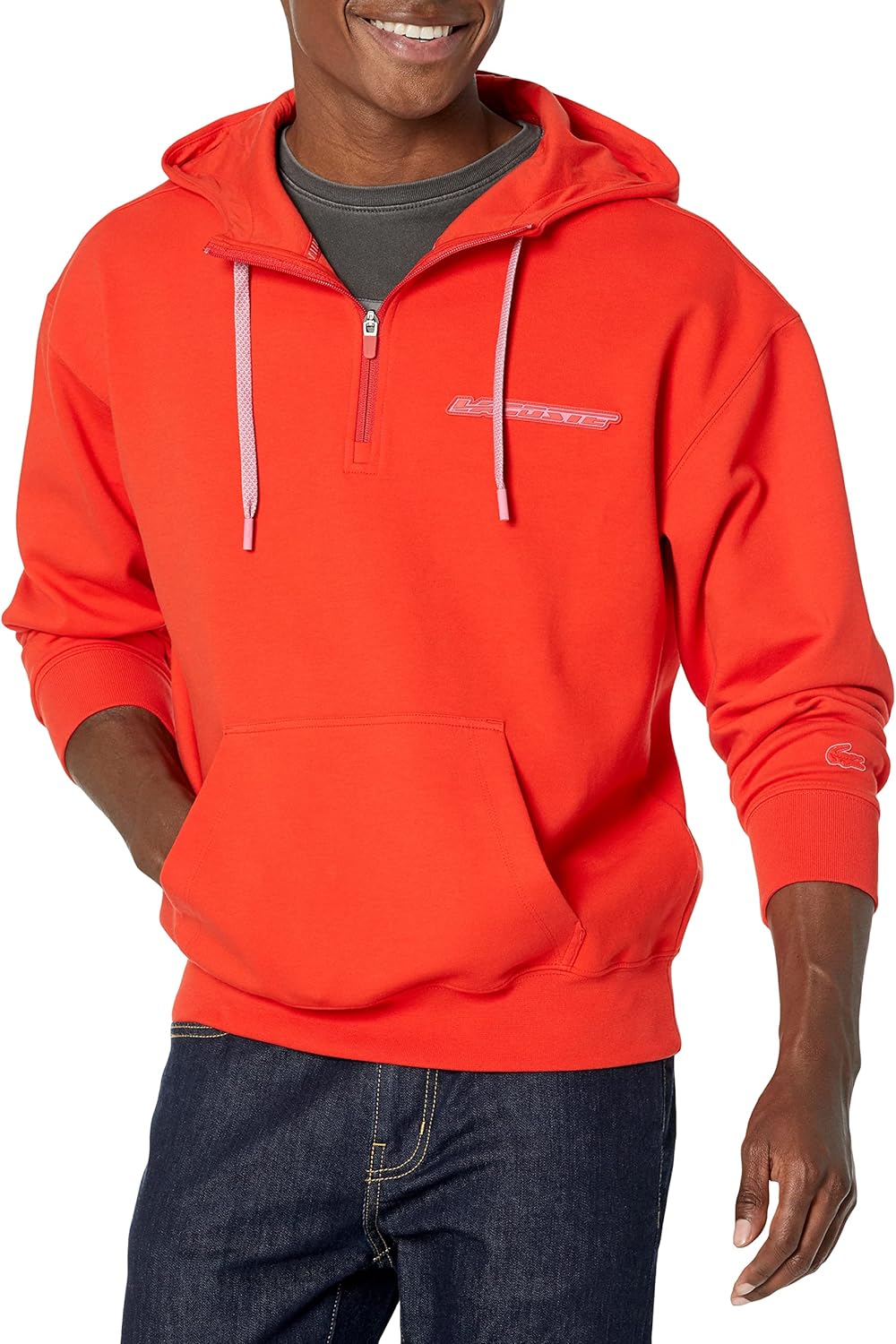 

Lacoste мужская толстовка с капюшоном на молнии и карманом, свободного кроя, с длинным рукавом, двусторонняя, Corrida