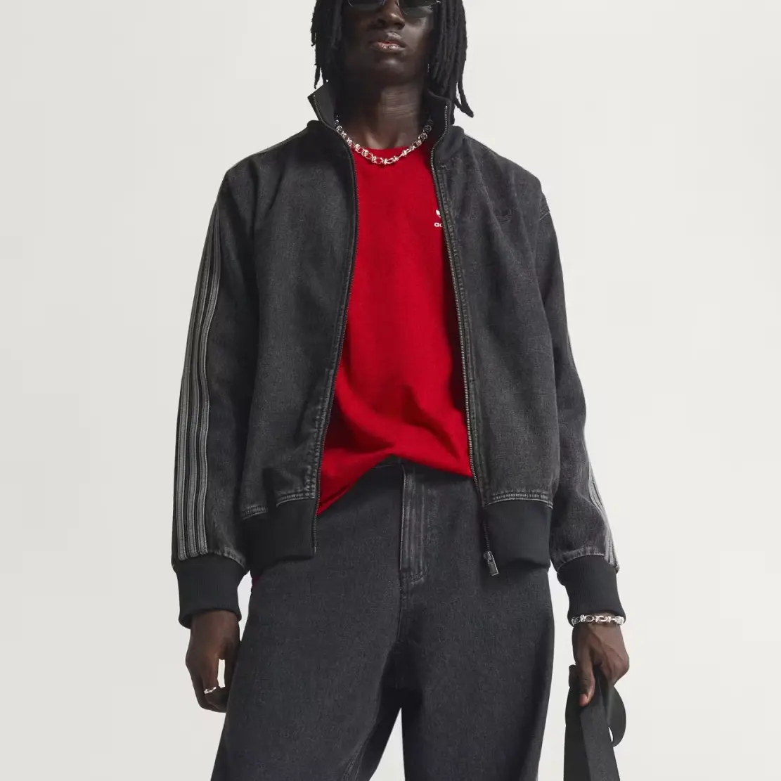 Adicolor FW25 Denim Firebird Track Top куртка-бомбер мужская Adidas Originals, pure черный — фото 3