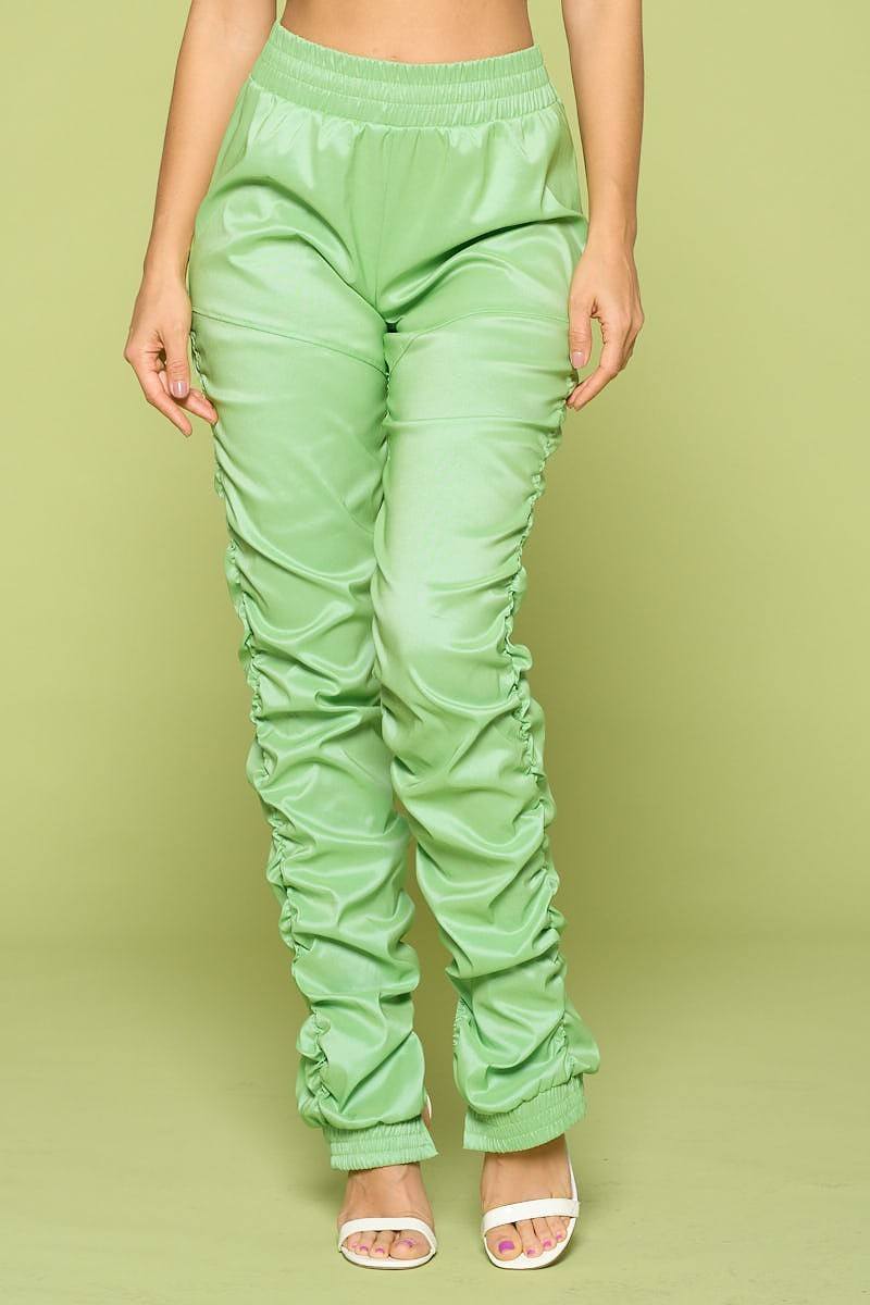 

FASHNZFAB Кожаные брюки из искусственной кожи со рюшами, цвет kiwi