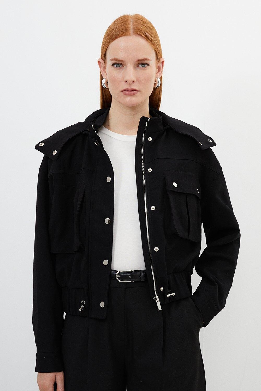 

Короткая парка с капюшоном и карманами на заказ Karen Millen, черный