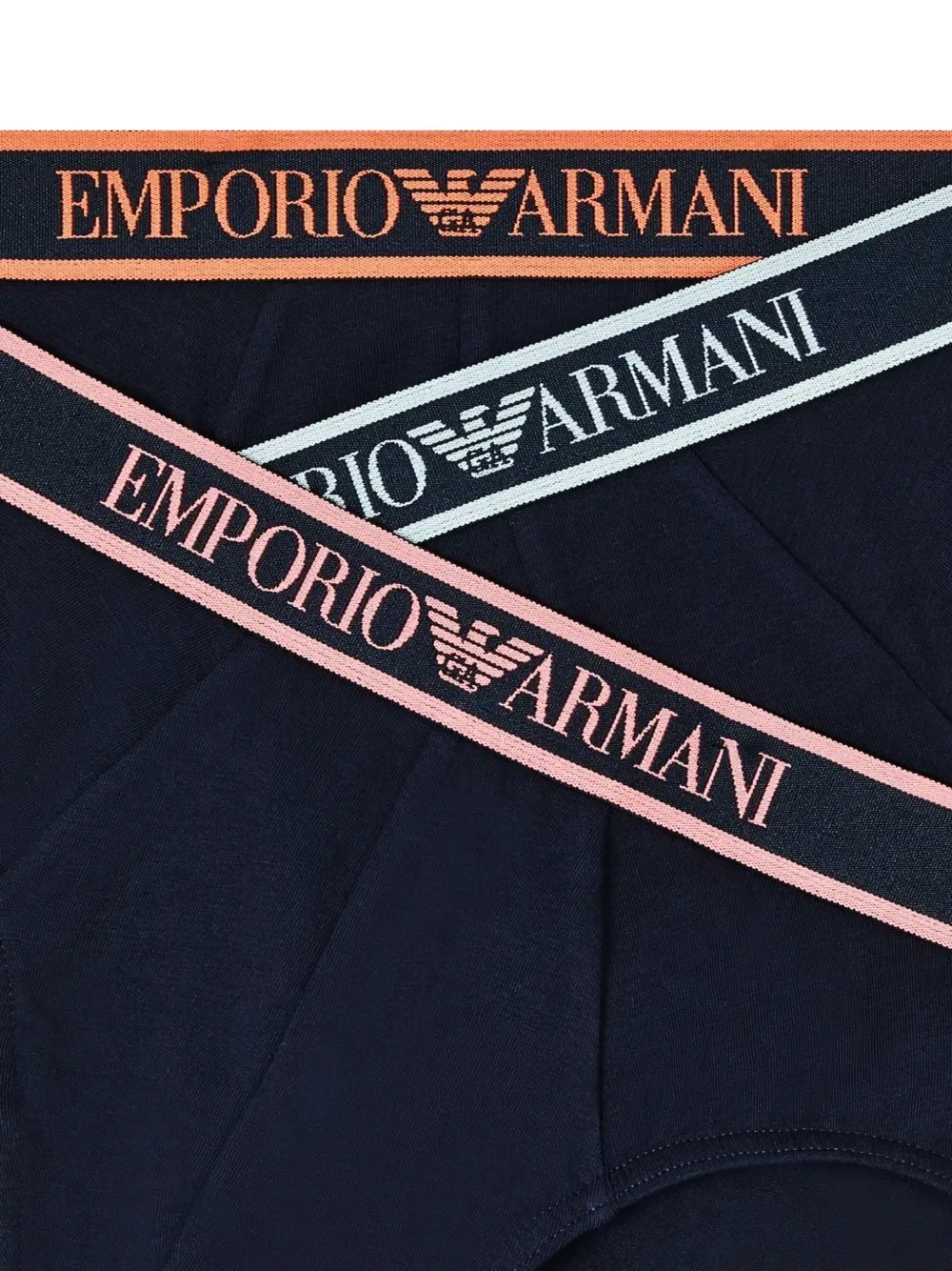 Набор из трех трусов-боксеров с логотипом на поясе EMPORIO ARMANI, синий — фото 2