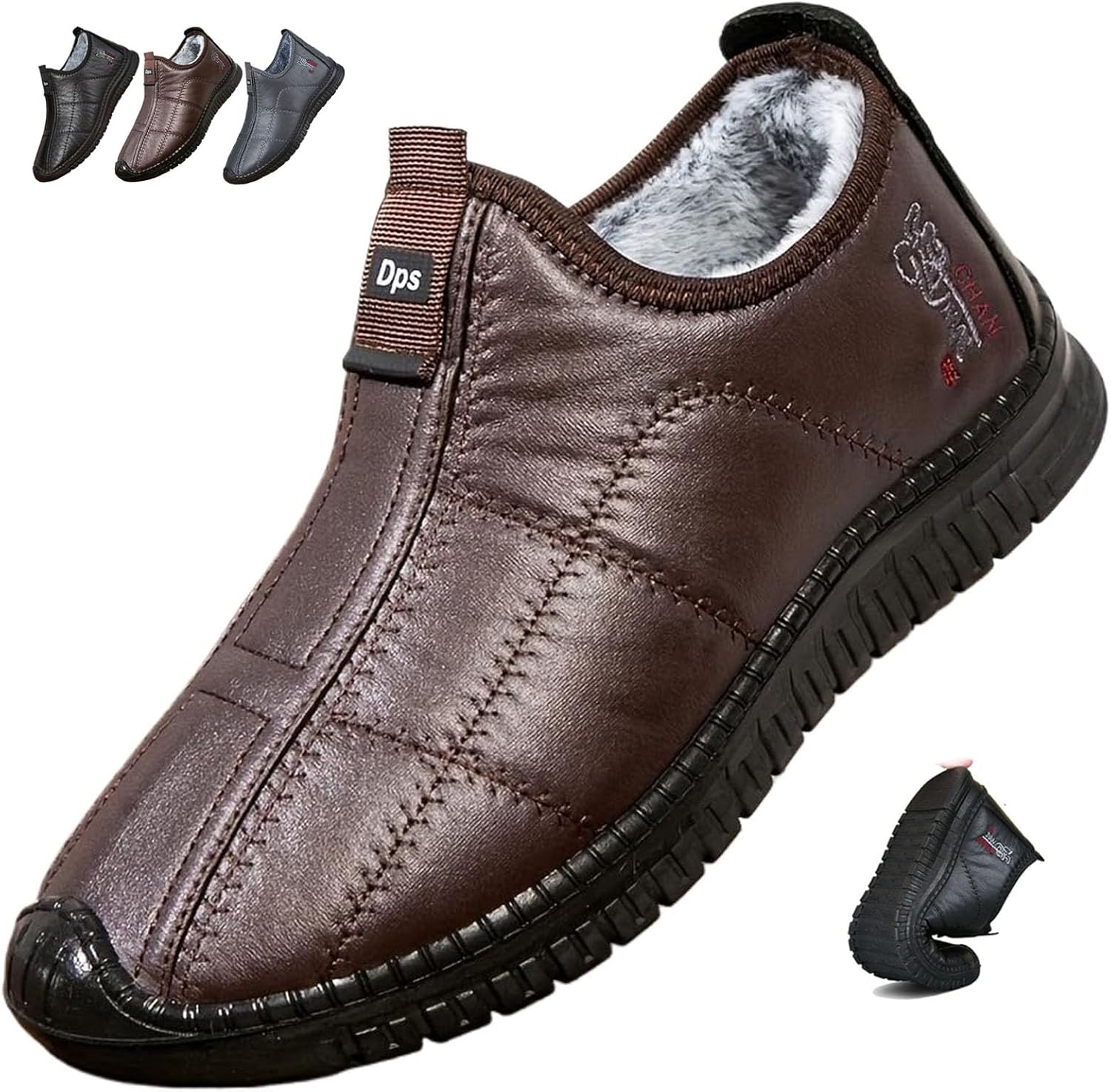 

Мужские зимние термоботинки с противоскользящей подошвой, снежные ботинки для мужчин, водонепроницаемые, теплые с флисом, большие размеры для ходьбы Generic, коричневый