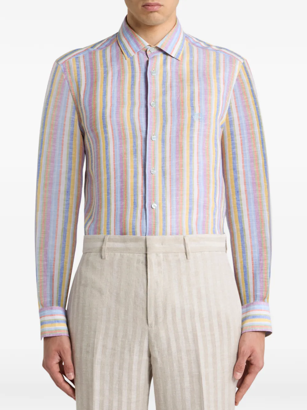 Льняная рубашка в полоску Etro, белый — фото 2