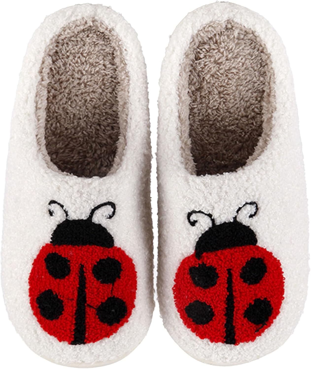 

Женские и мужские домашние тапочки с милым мультяшным дизайном, ретро, мягкие плюшевые, легкие, удобные для ношения дома и на улице, тапочки с противоскользящей подошвой Oukisam, Ladybug