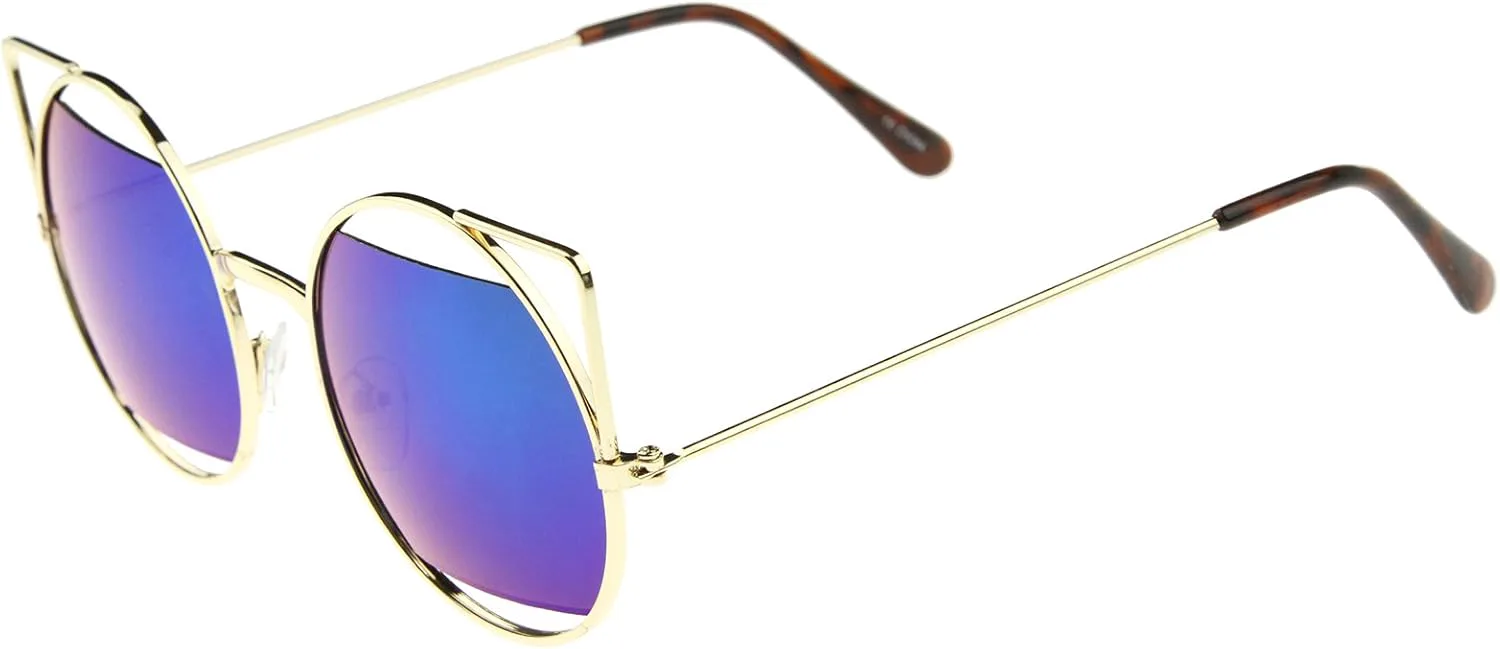 

Женские солнцезащитные очки zeroUV с металлической оправой, зеркальными линзами, круглой формы «кошачий глаз», диаметр линз 52 мм, Gold / Green-blue Mirror