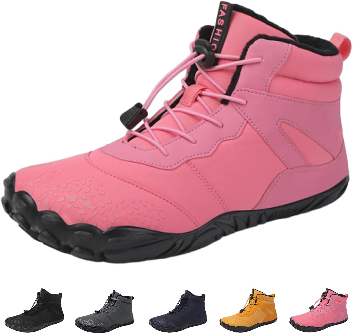 

Зимние походные босоножки для женщин и мужчин, водонепроницаемые походные туфли с широким носком, минималистичные теплые ботинки на снег с нулевым каблуком, обувь на каждый день Zureto, розовый