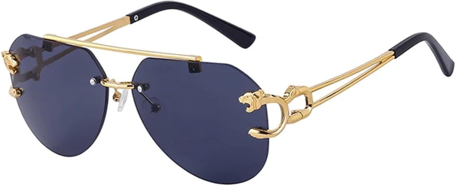 

Солнцезащитные очки без оправы с двойной перемычкой для женщин, прозрачные линзы с градиентом цвета «океан», мужские солнцезащитные очки с металлическим леопардовым принтом, защита от УФ-излучения UV400 DSVIGF, Gold Grey