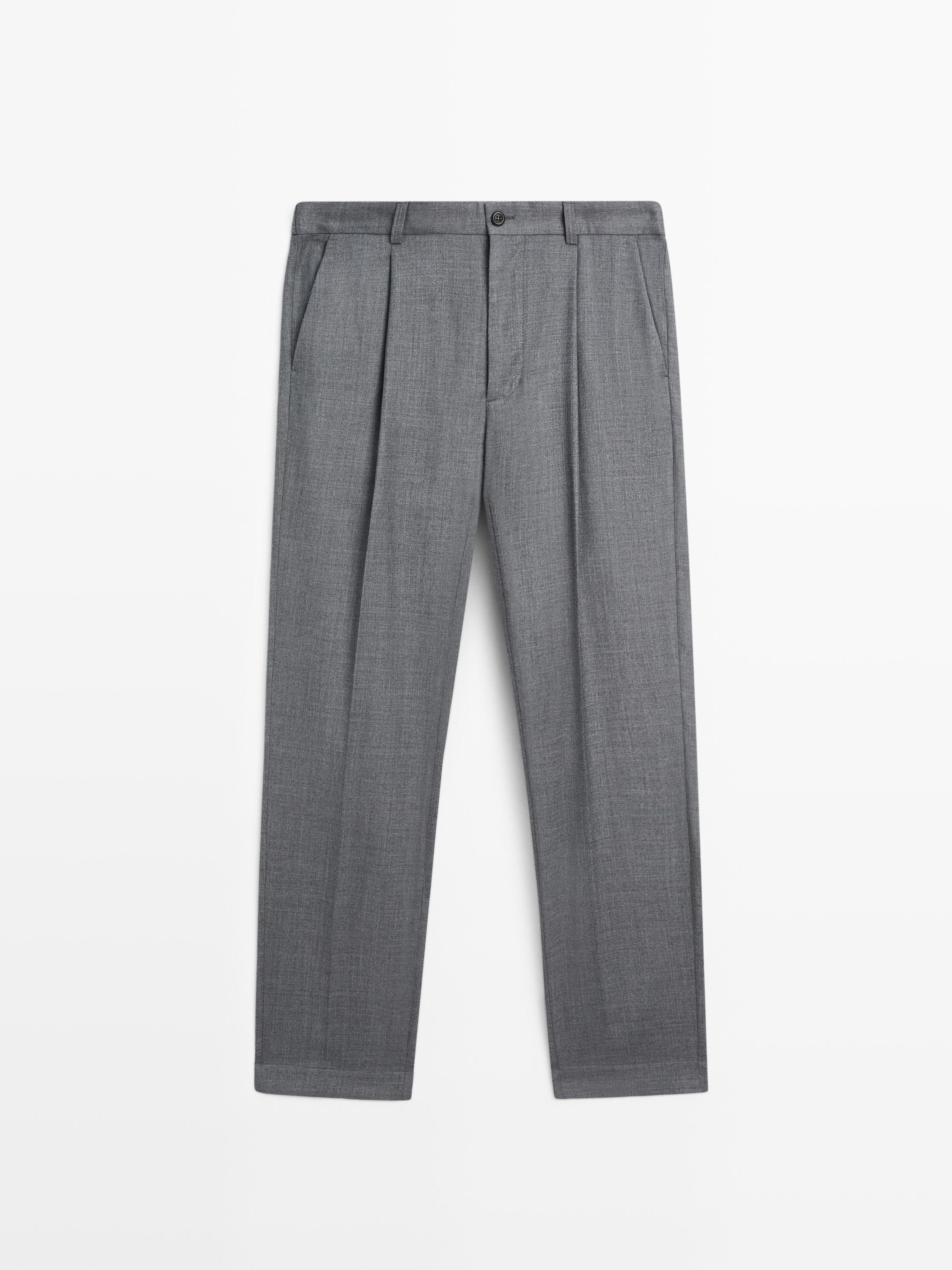Шерстяные брюки свободного кроя с вытачками Massimo Dutti, grey — фото 2