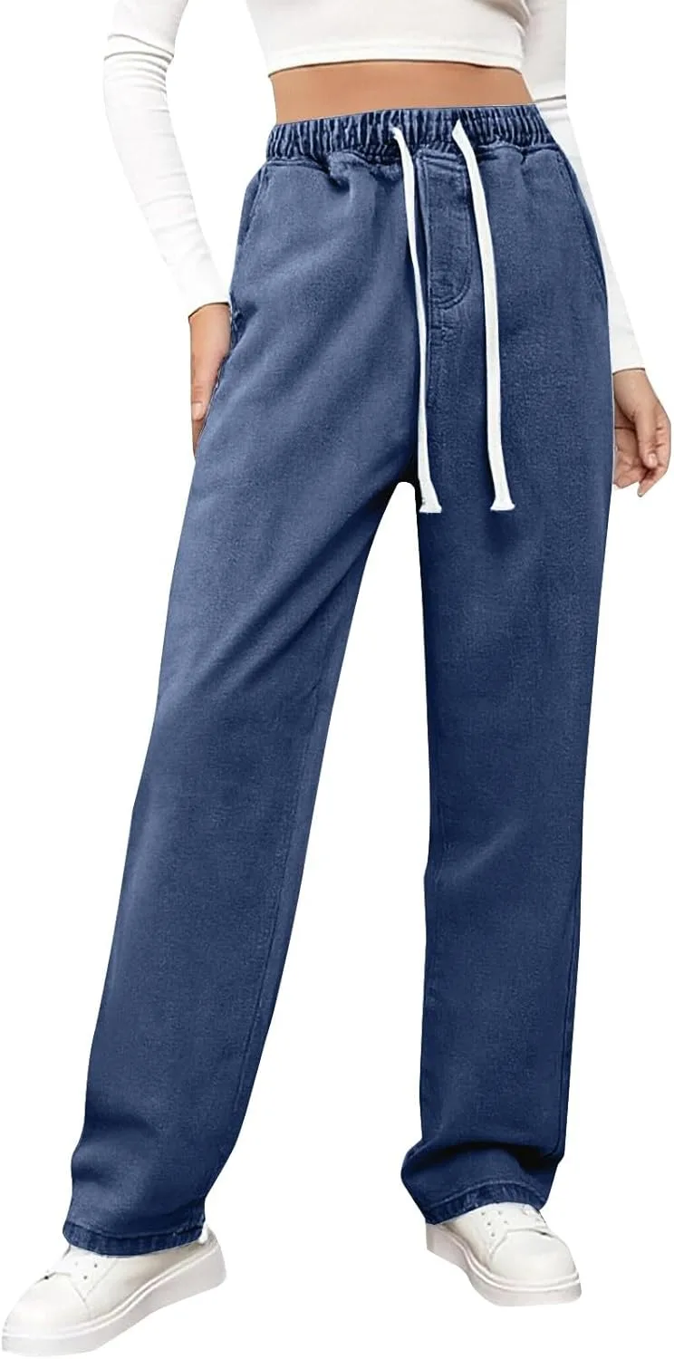 

Женские джинсы sweatpants 2026 с высокой талией и прямыми штанинами