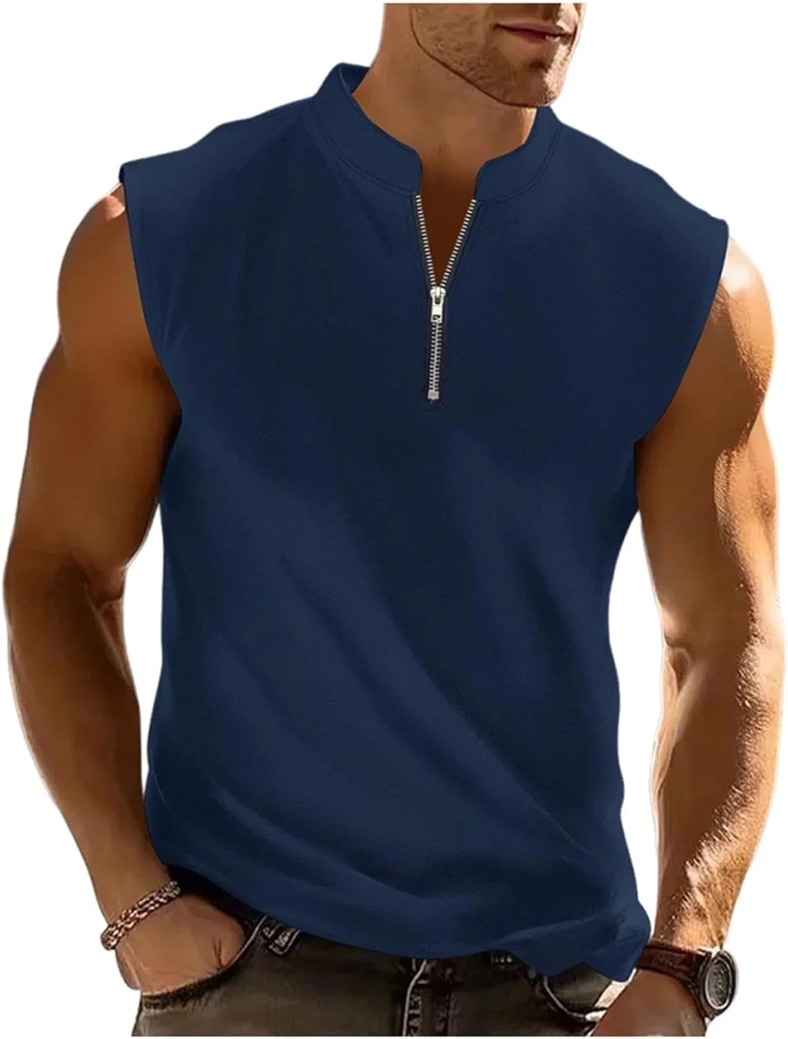 Мужская майка с 1/4 замком, без рукавов, Generic, A#01 Navy