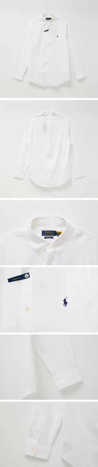 Мужская белая рубашка поло из поплина с длинным рукавом от Polo Ralph Lauren — фото 3