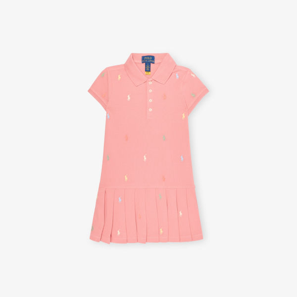 

Детское платье из хлопкового пике с вышивкой и плиссировкой Girl'S Polo Ralph Lauren, цвет faded peony
