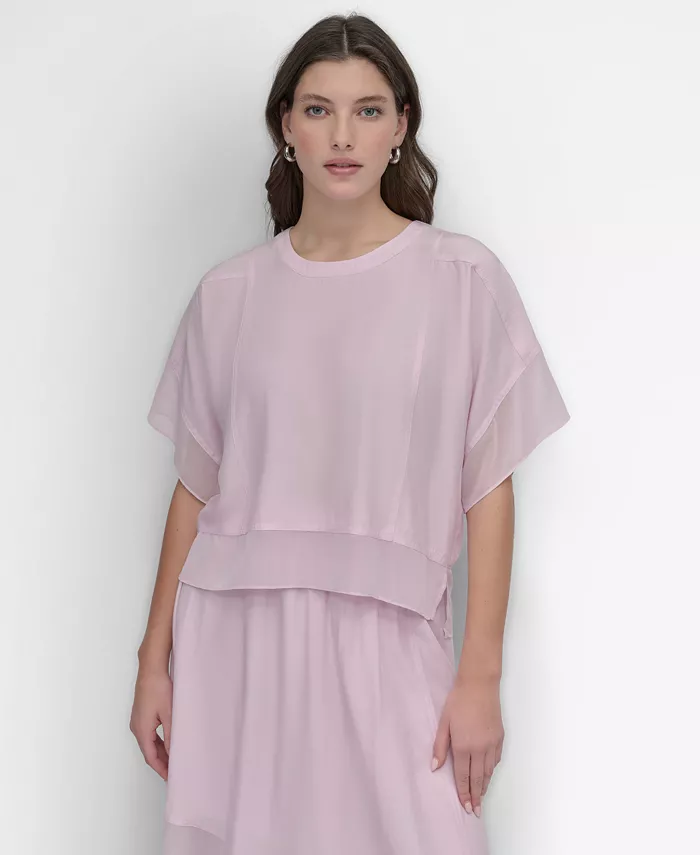 

Женская блузка с рельефами и шифоновой отделкой, рукав долман DKNY, розовый