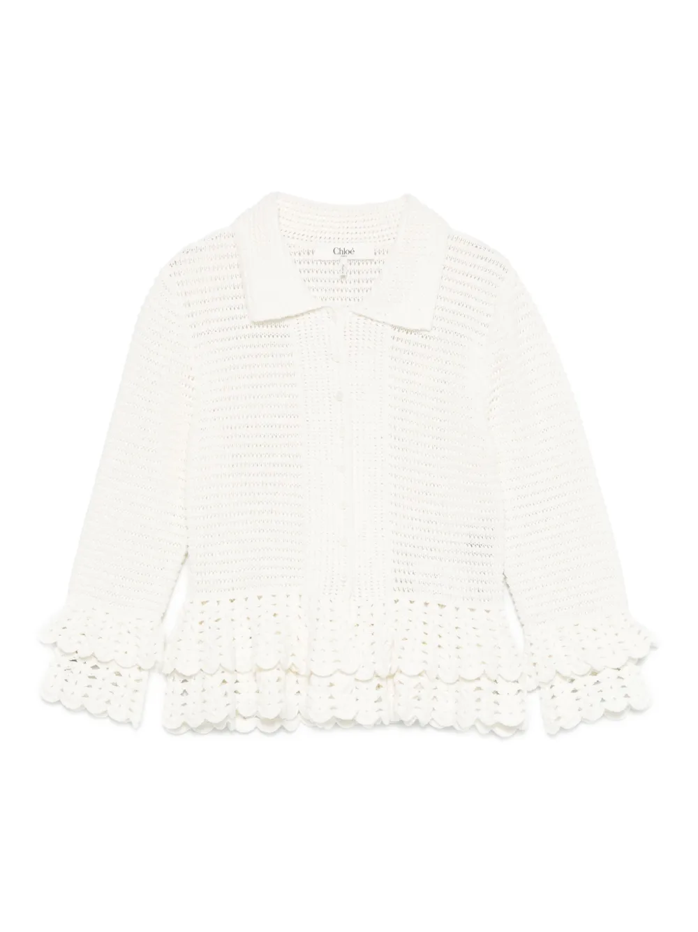 

Кардиган в технике кроше с оборками CHLOÉ, белый