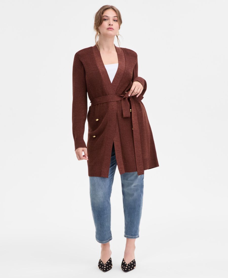 

Двубортный кардиган большого размера с металлическим блеском INC International Concepts, Moroccan Brown