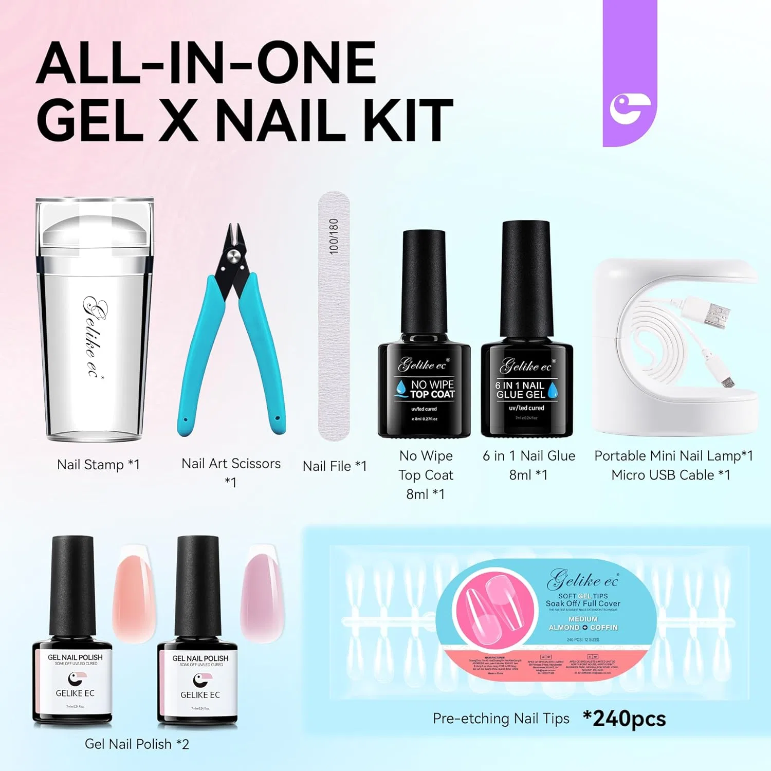 Набор для наращивания ногтей «6 in 1» от Gelike ec Gelike Ec, 1. Pink + Nude — фото 2