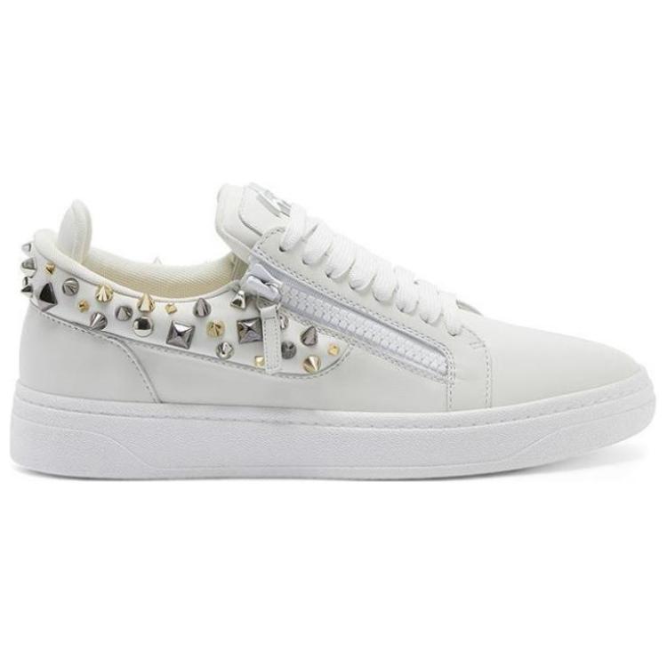 Сникерсы низкие с вышивкой стразами Giuseppe Zanotti, белые — фото 2