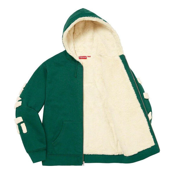 Куртка faux fur lined zip up hooded sweatshirt 'green white' Supreme, зеленый — фото 3