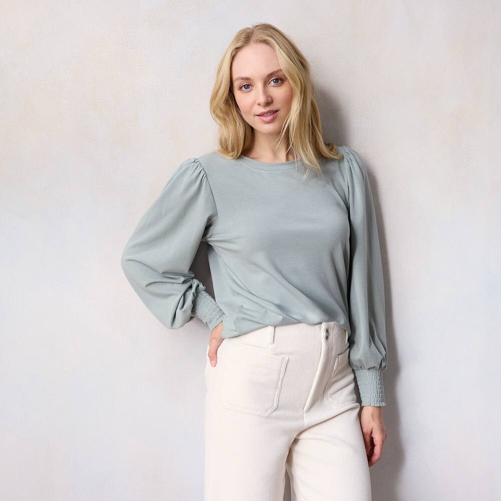 

Женский топ с присборенными манжетами LC Lauren Conrad, цвет Eucalyptus Forest