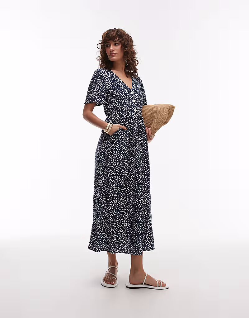 

& Other Stories платье-рубашка мидакси с платочным подолом синего цвета