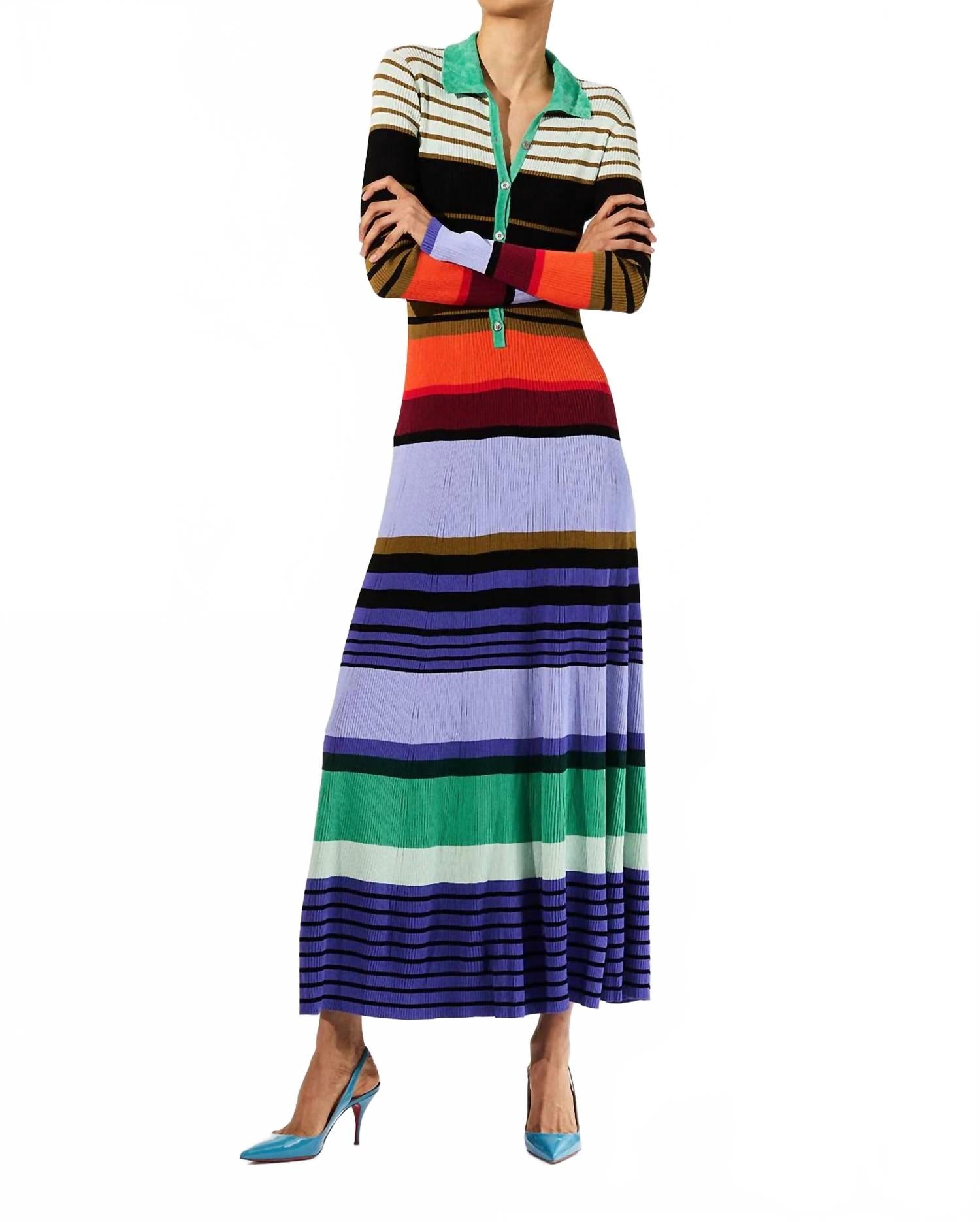 

Striped Ribbed Long Sleeve Maxi Polo Dress In Arsenic Multi CHRISTOPHER JOHN ROGERS