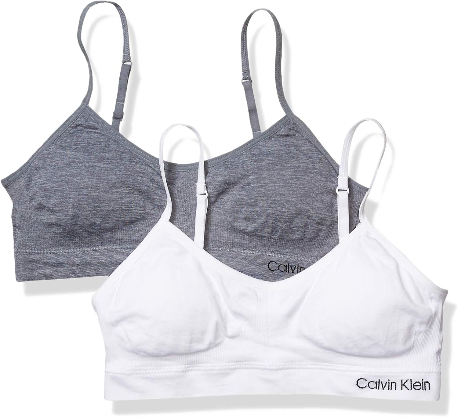 

Набор из 2 бесшовных бюстгальтеров-бралеттов Calvin Klein Girls с оборками, White/Heather Grey - 2 Pack