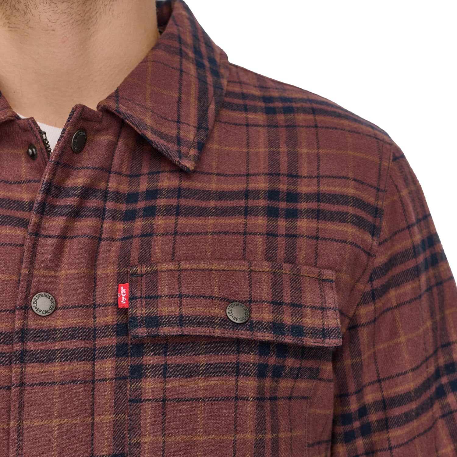 Мужская клетчатая куртка-рубашка Levi's с капюшоном и подкладкой из шерпы (стандартные размеры, большие и высокие), Bitter Chocolate Plaid Filled — фото 4