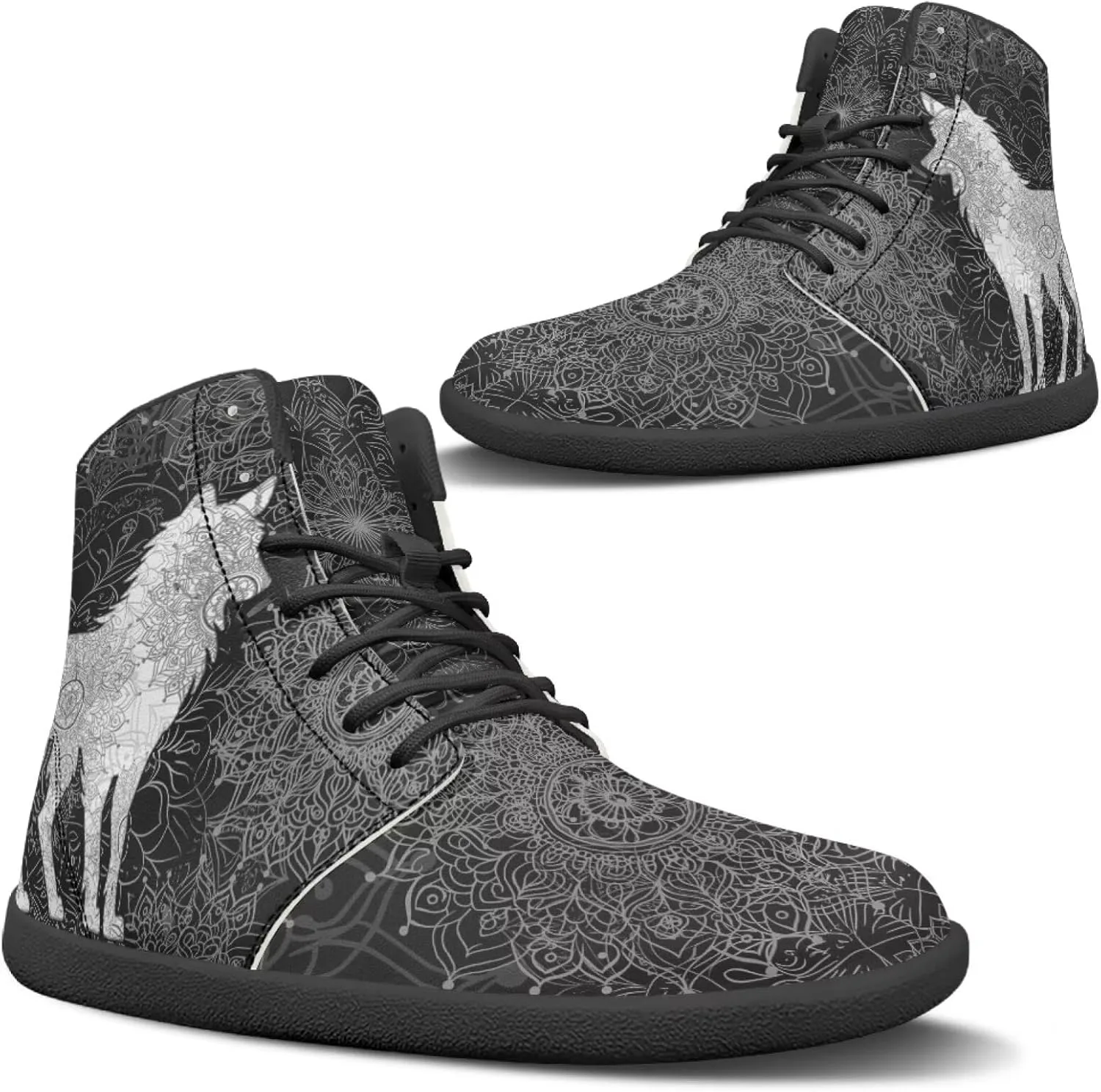 Мужские и женские босоножки Mens Wolves с высоким верхом, минималистичные кроссовки для трейл-раннинга с принтом лошади, босоножки с широкой носочной частью, кроссовки с принтом дракона Glomenade — фото 2