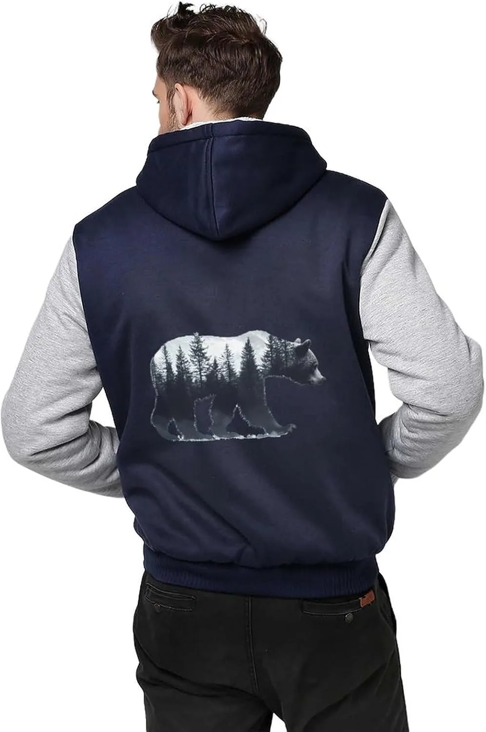 Толстовка Bear Forests Silhouette Warm мужская утепленная флисовая толстовка с капюшоном и карманами Generic, светло-серый — фото 2