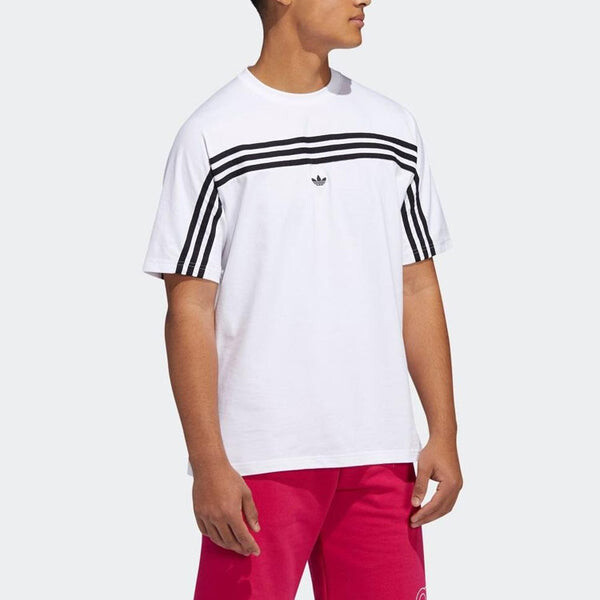 Футболка оригиналы 3 полоски футболка полосатый логотип вышитый короткий рукав Adidas, белый — фото 2
