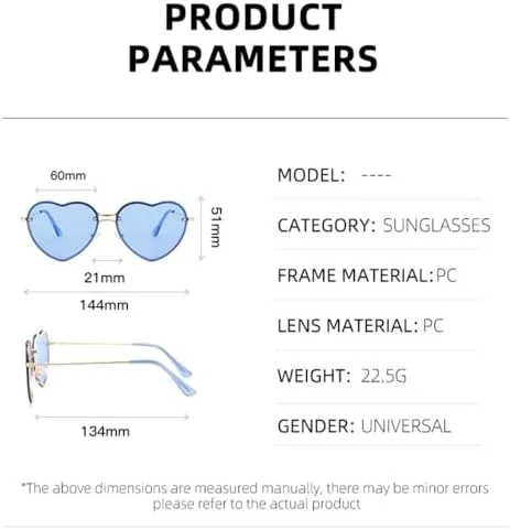 

Солнцезащитные очки в форме сердца 2027 года, металлические, для женщин, модные, без оправы, с прозрачными линзами LOVE, защита от УФ-излучения UV400 MTZJH, Gold Blue