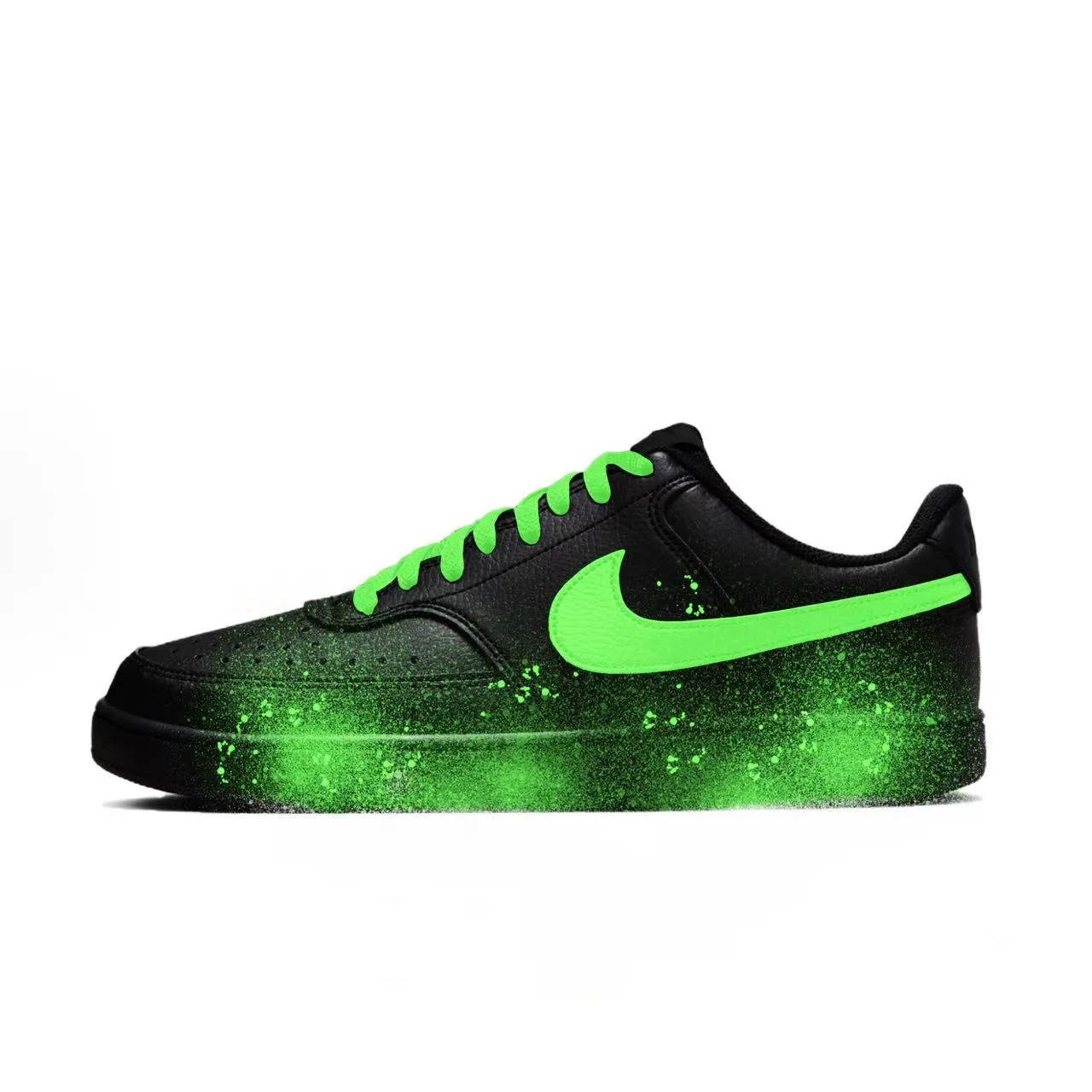 Nike Court Vision Flower Branch Custom, Night Flame Poison Blade Low top Skateboard Shoes Unisex Black Green