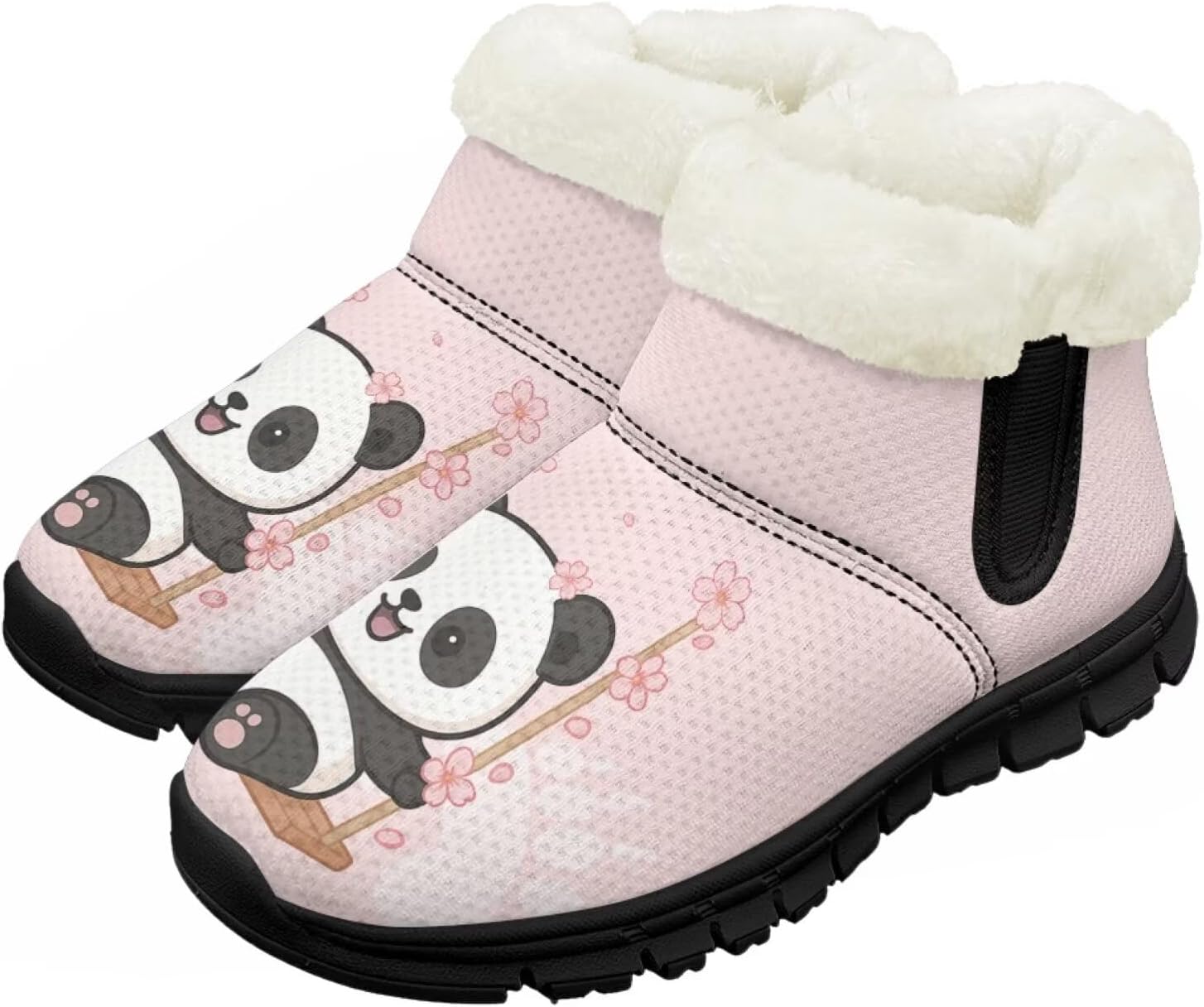 

Большие и маленькие детские зимние сапоги с меховой подкладкой для девочек, пушистые сапоги, нескользящие уютные зимние ботинки для улицы Pointodoor, Panda Floral