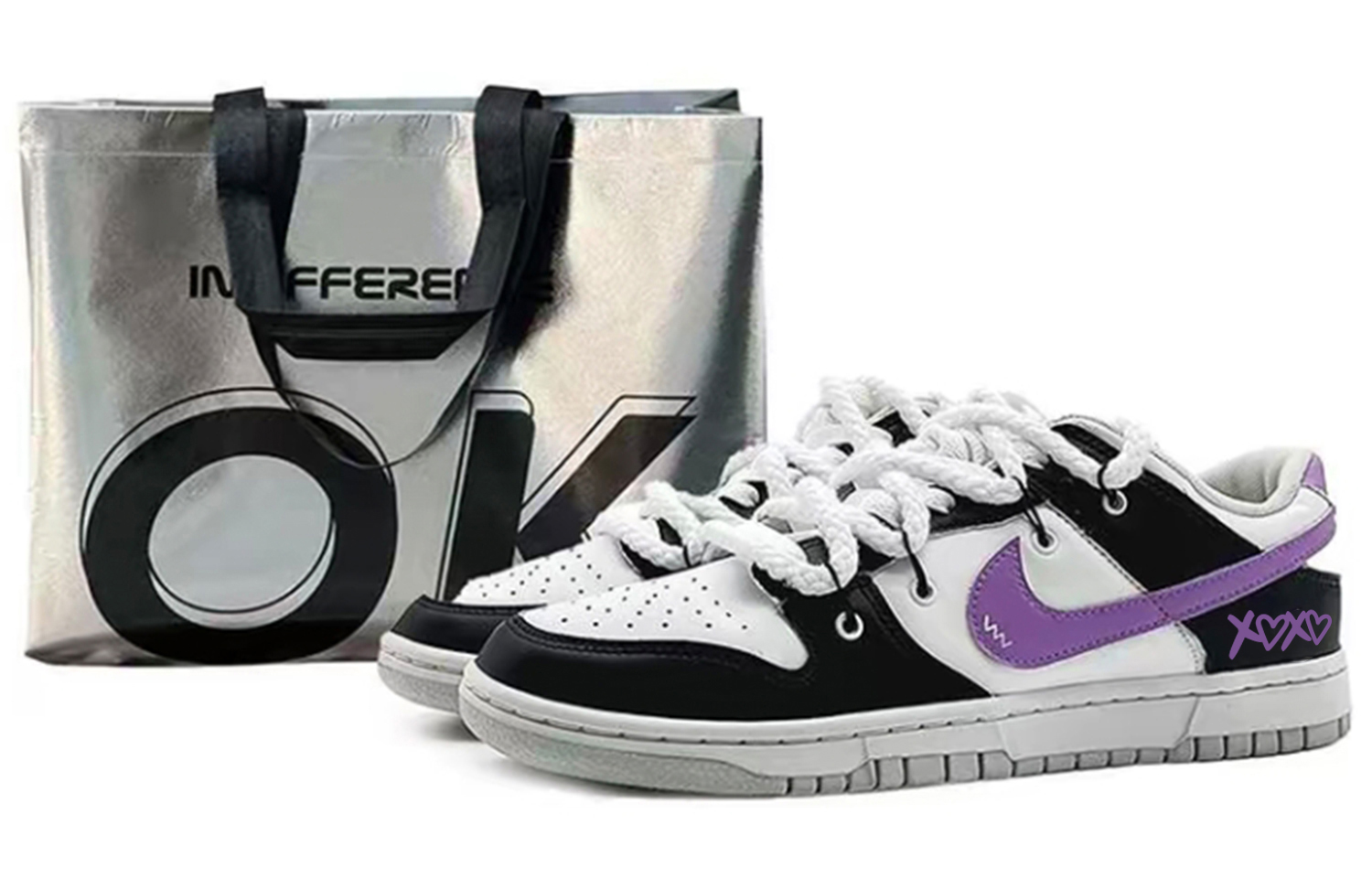 

Nike Кроссовки для скейтбординга Dunk EIGHT% Xoxo с амортизацией, износостойкие, низкие, мужские, черные, белые, фиолетовые
