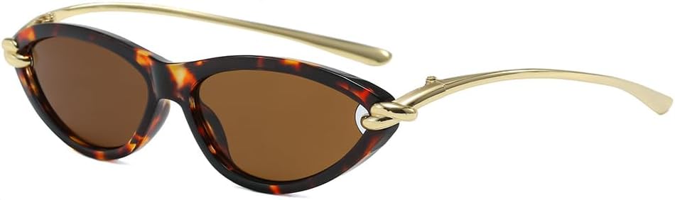 

Овальные солнцезащитные очки «кошачий глаз» для женщин. Стильные ретро-дизайнерские женские солнцезащитные очки «кошачий глаз» в стиле 90-х. Модные узкие очки Azoxus, Tortoise Shell Frame Brown Lens