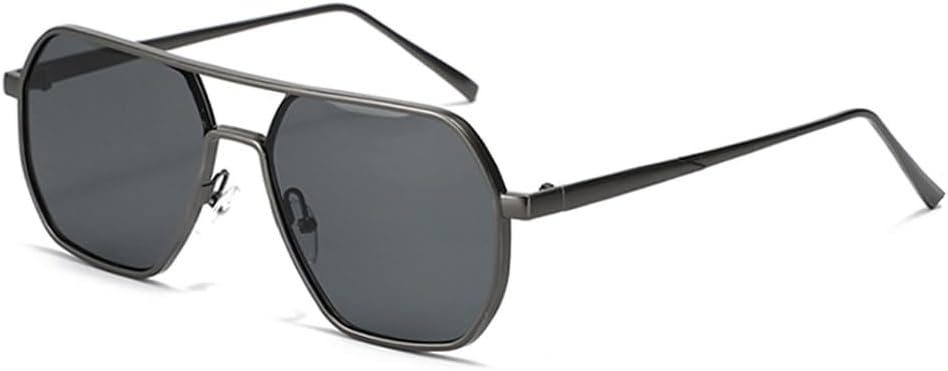 

Ретро металлические солнцезащитные очки с двойной перемычкой, многоугольные, женские, с защитой от УФ-излучения UV400, модные мужские солнцезащитные очки TKKTLLT, Gun Grey