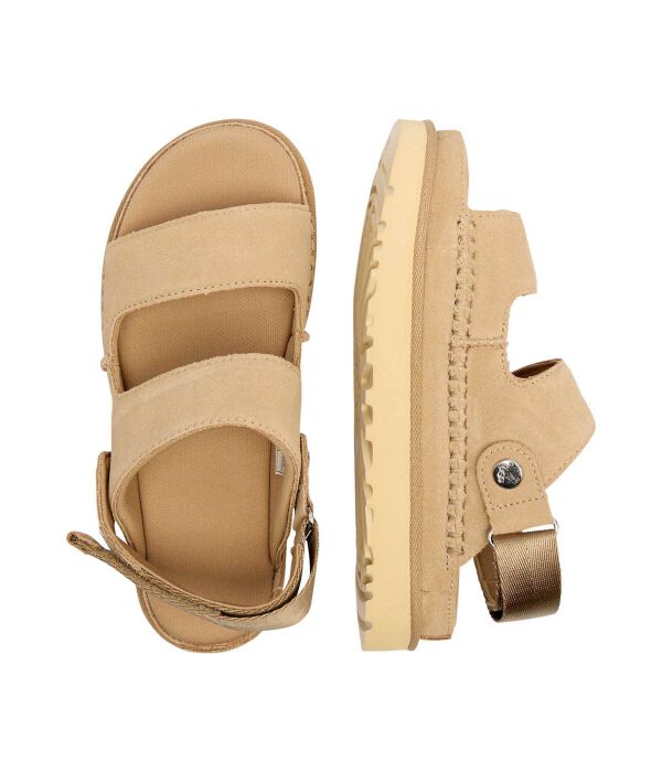 Кожаные сандалии с золотистыми скользящими подошвами Ugg, желтый — фото 4