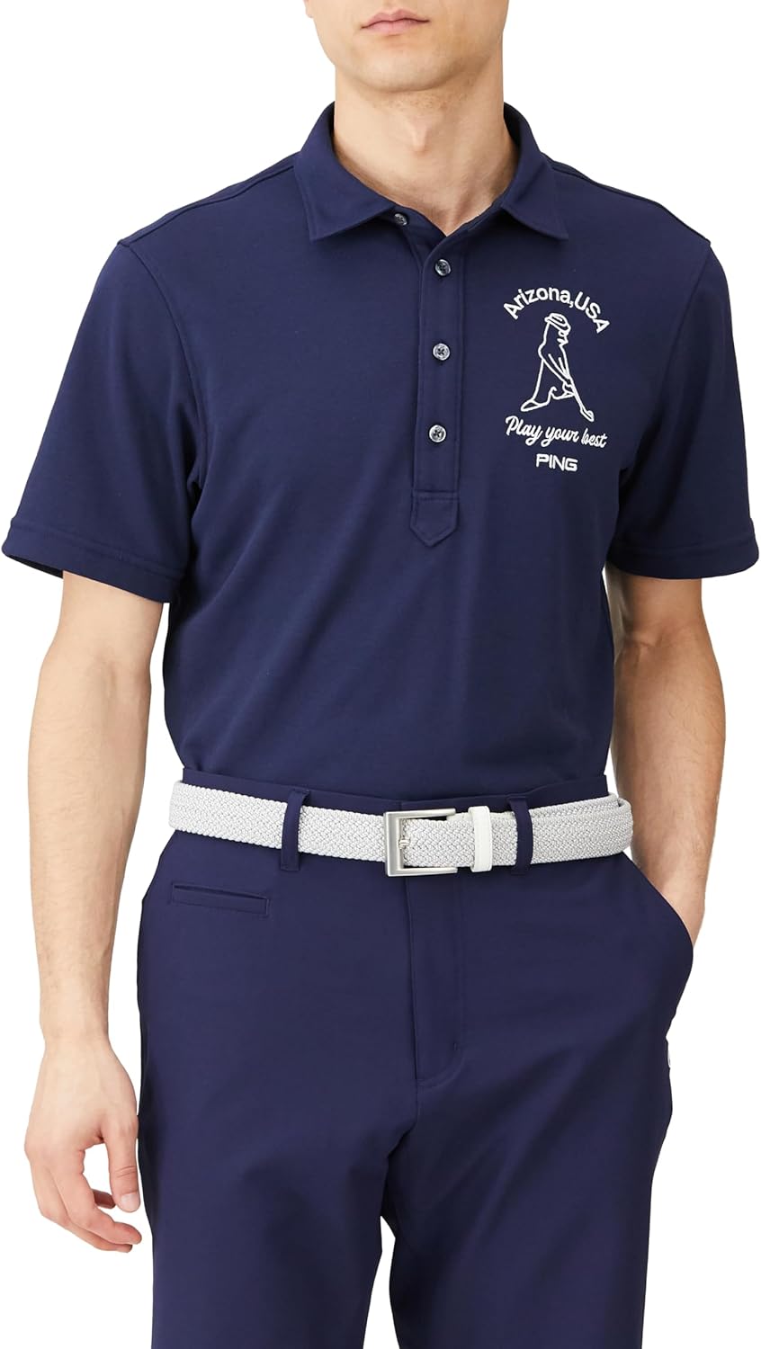 

Мужская поло-рубашка с коротким рукавом Pin Apparel 621-4160201 (DRYMIX: впитывает пот, быстро сохнет, защищает от УФ-излучения), для гольфа, темно-синяя (120navy) Ping