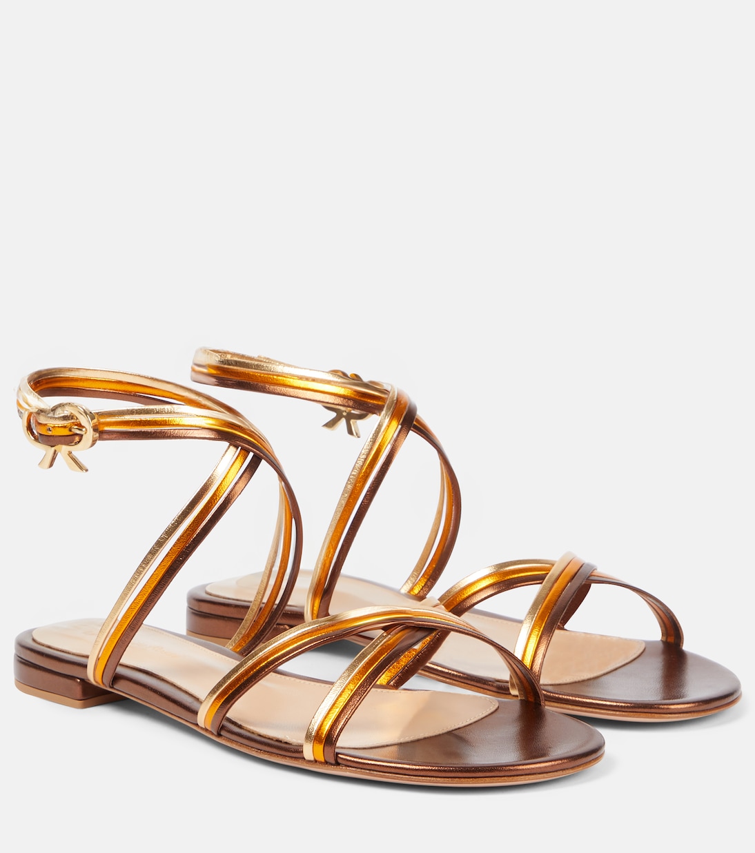 Босоножки Calissa из кожи с эффектом металлик Gianvito Rossi, Chocolate+Orange+Mekong