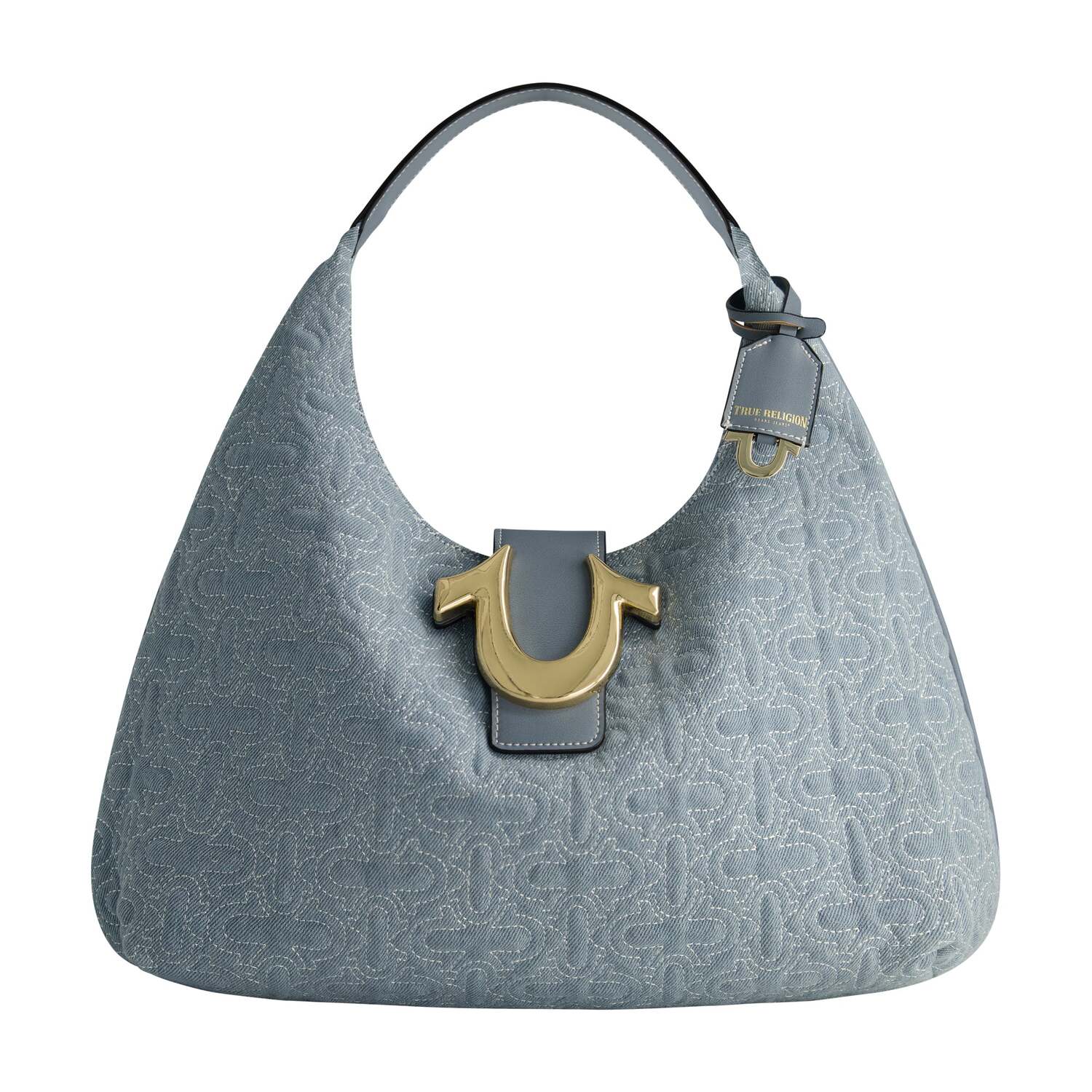 

Большая джинсовая сумка-хобо True Religion с стеганой подковой, Denim
