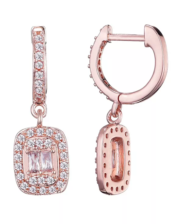 

Серьги-Хаги Halo Huggie с покрытием из розового золота и кубическим цирконием огранки «Ашер» Adornia, pink