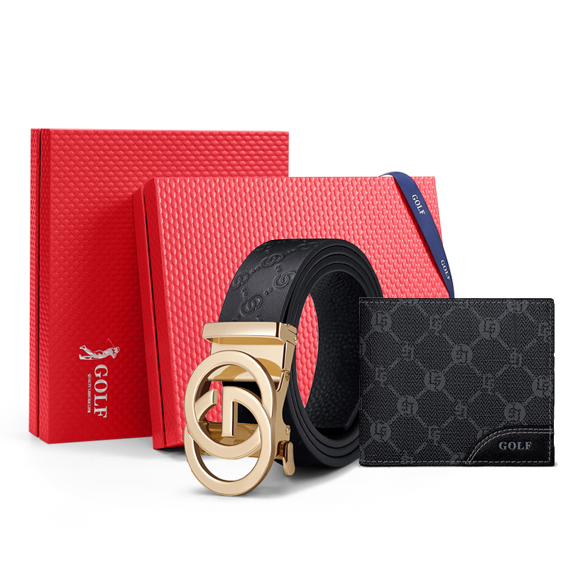 

GOLF Ремень из натуральной кожи с автоматической пряжкой, Gold+Wallet Clothing Sets (New Year/Valentine's Day Box Limited Edition)