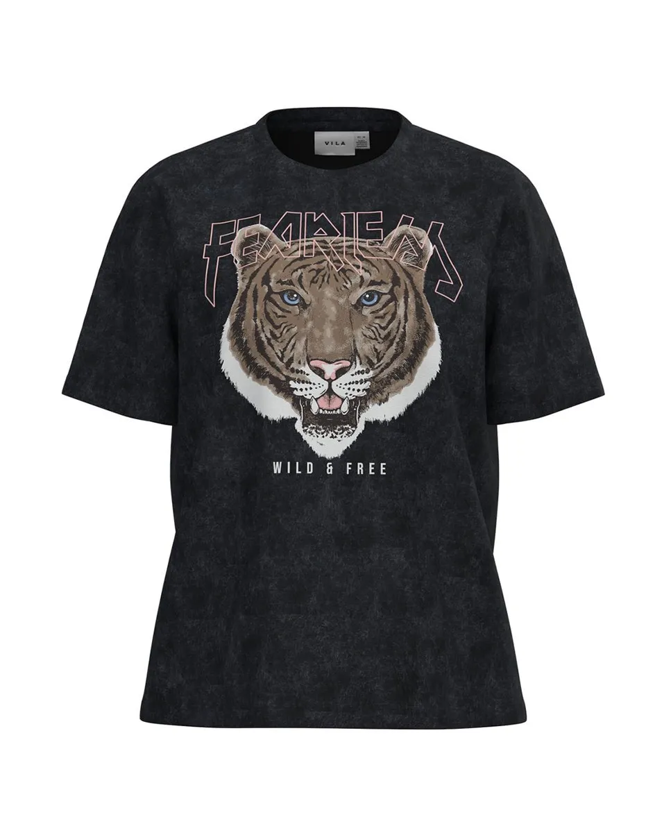 

Женская футболка с коротким рукавом и принтом Vila, черный