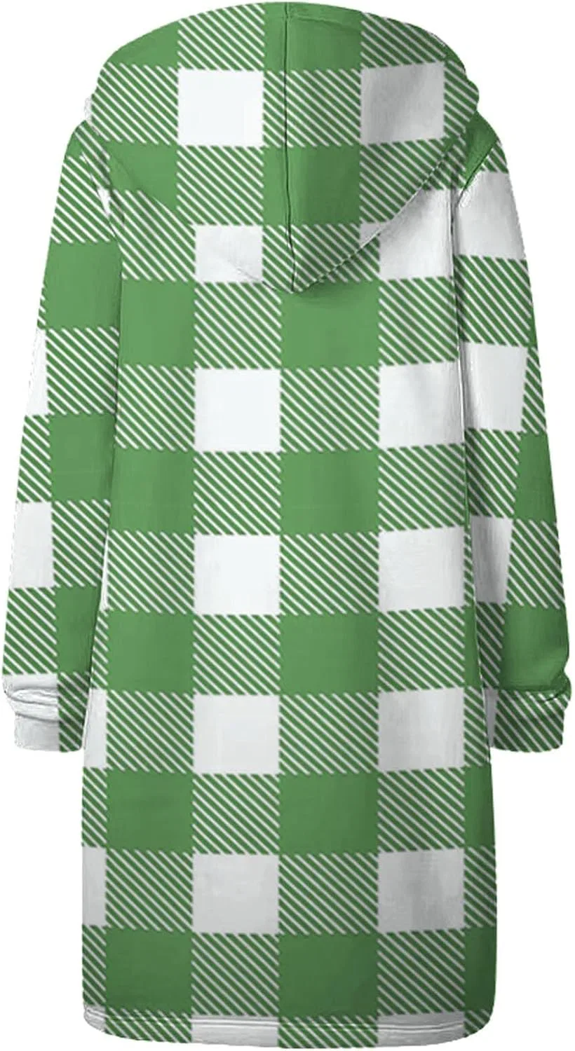 Женская худи на молнии Oversized, длина до колен, длинный рукав, с карманами, YAOTIAO, 04-green — фото 3