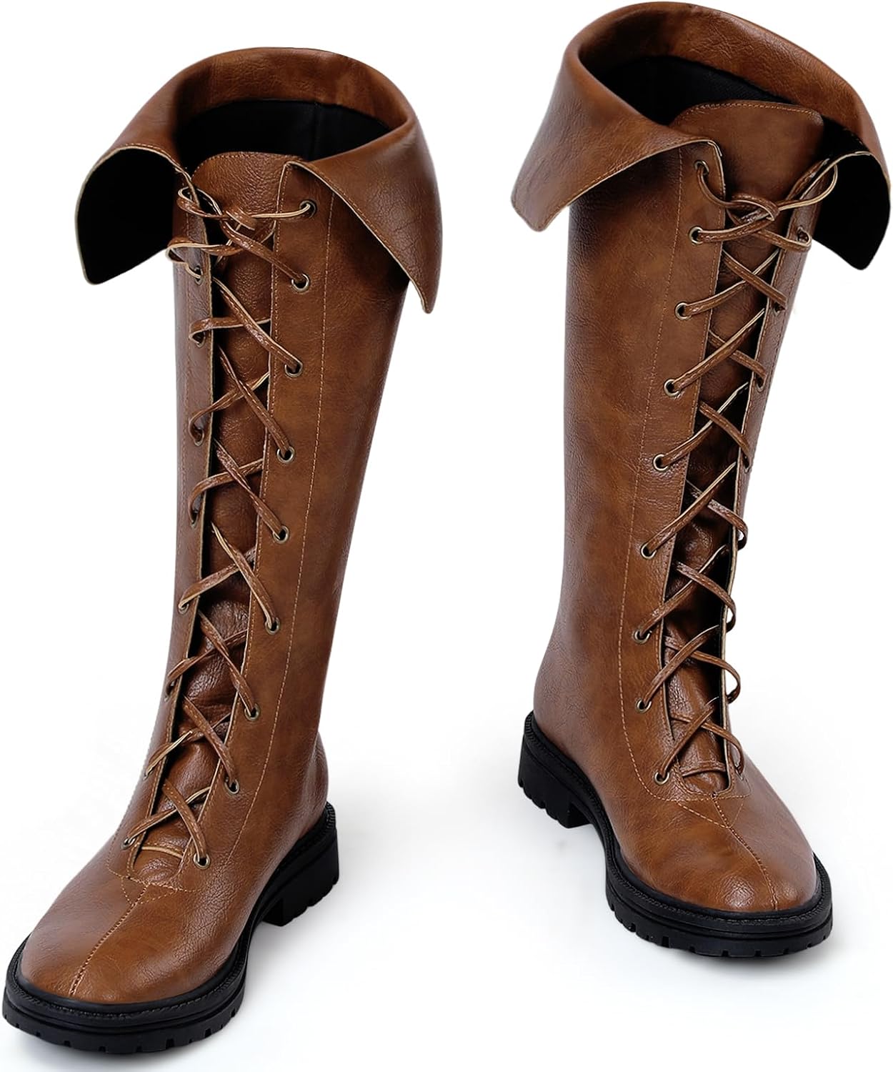 

Мужские средневековые ренессансные ботинки Ramede, пиратский костюм, викинг, готические кожаные ботинки, высокие шнурованные обувь для Хэллоуина и косплея, коричневый