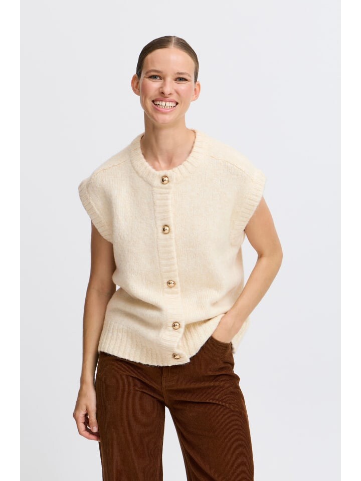 

Жилет b.young Strickjacke BYOKSANA VEST - 20815652 kurzärmlige Strickjacke mit goldenen Knöpfen, бежевый